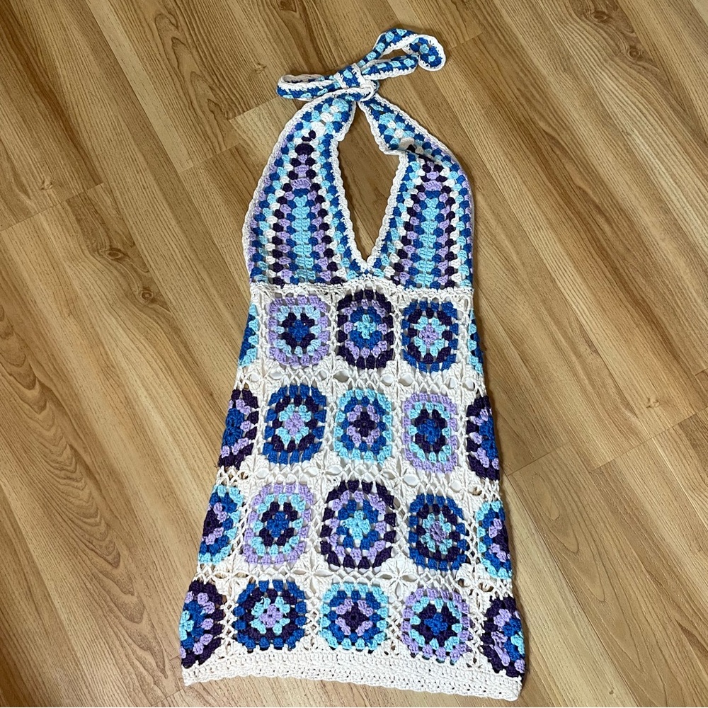 Crochet Halter Dress in Blue and Purple